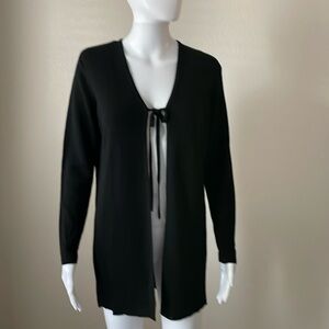 Talbots Petites Black Open Front Cardigan Tie Long Sleeve Rayon Wool P